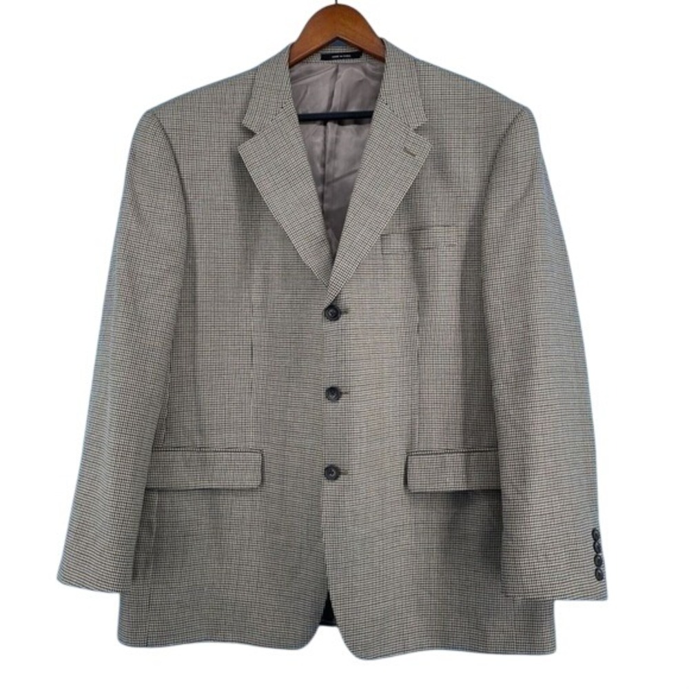 Izod Sport Coat Jacket Mens 44R Silk Wool Blazer Houndstooth All Season Tan